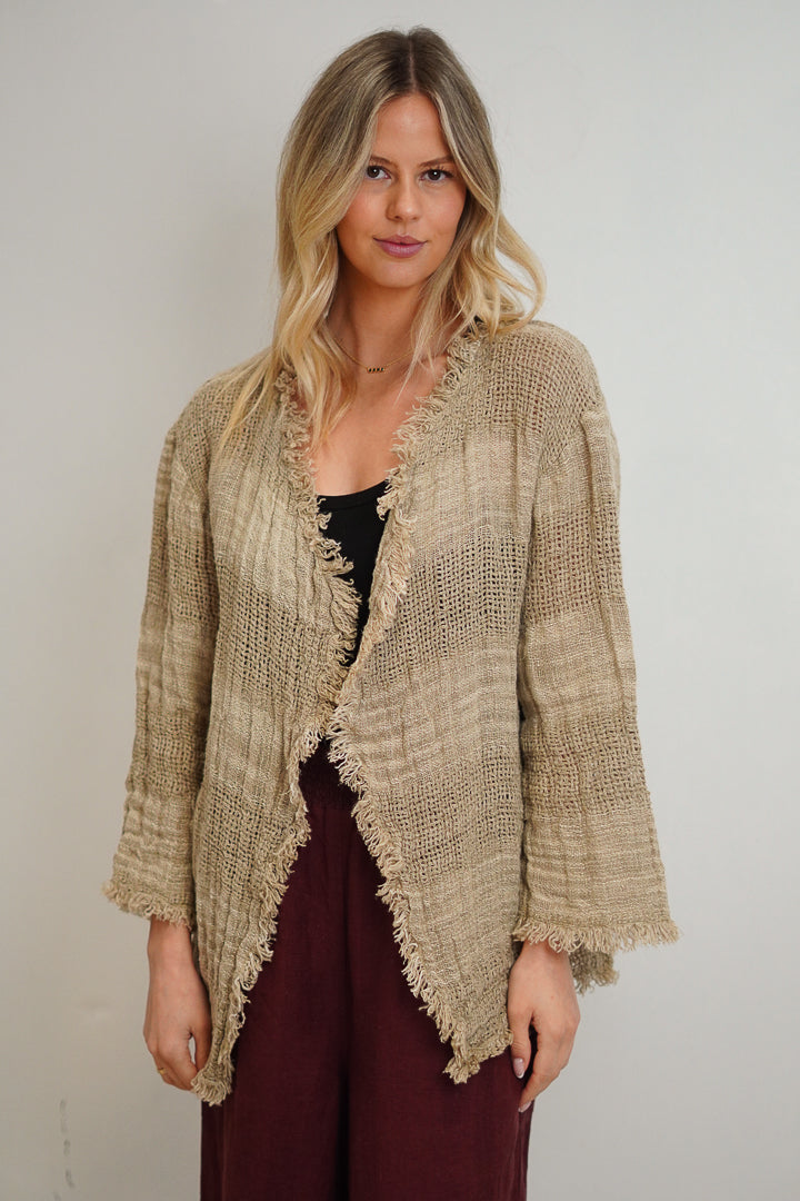 Nora Linen Jacket Natural & White Ombre Stripes
