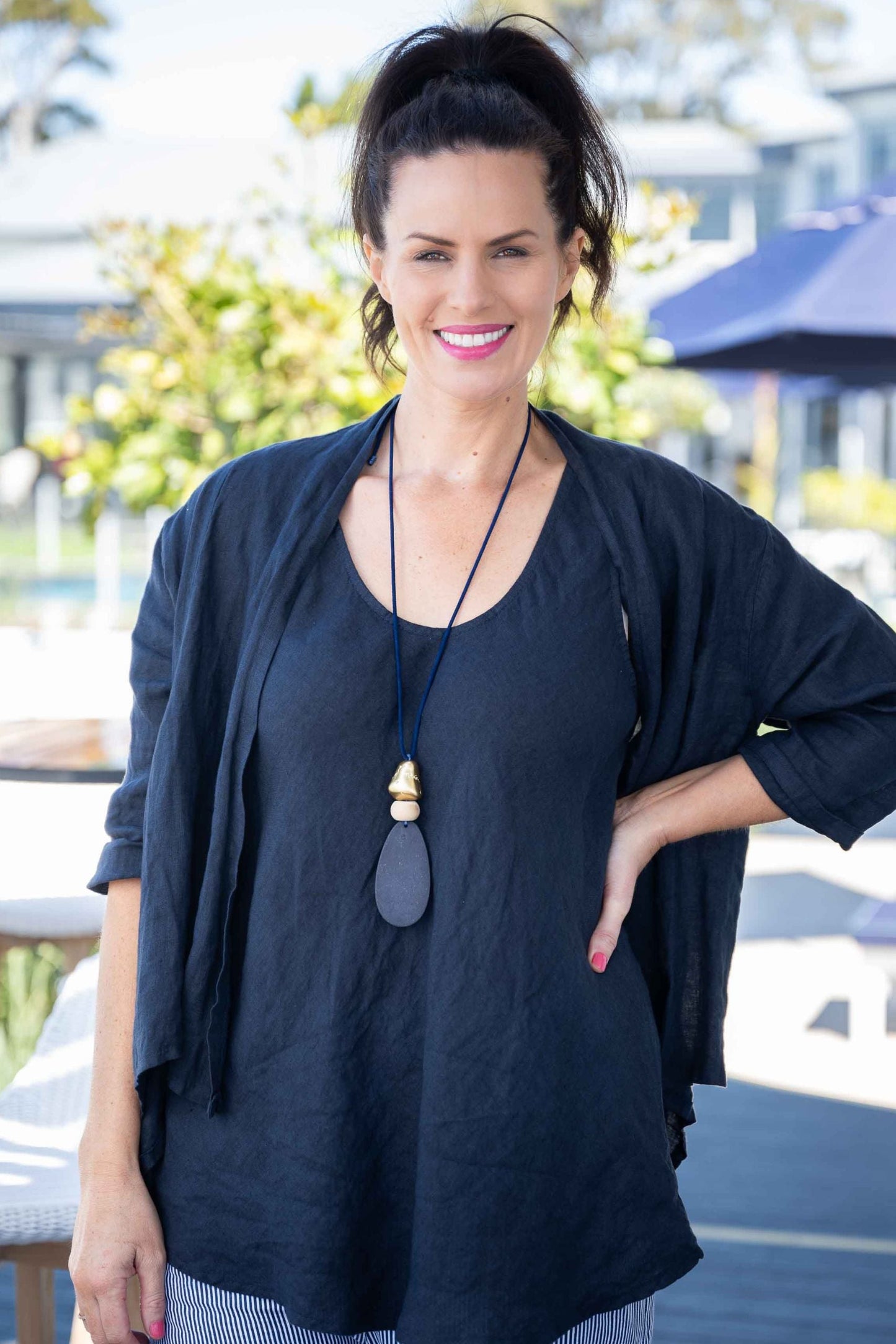 Camio Linen Tank Top | Navy