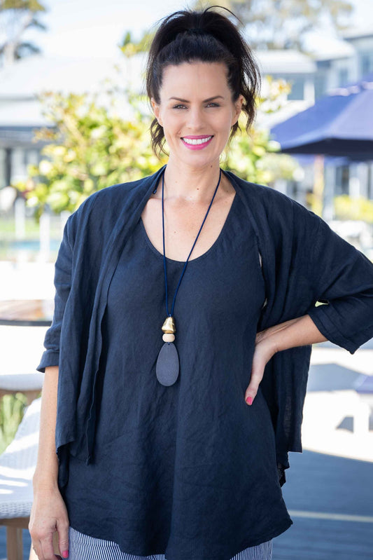 Camio Linen Tank Top | Navy