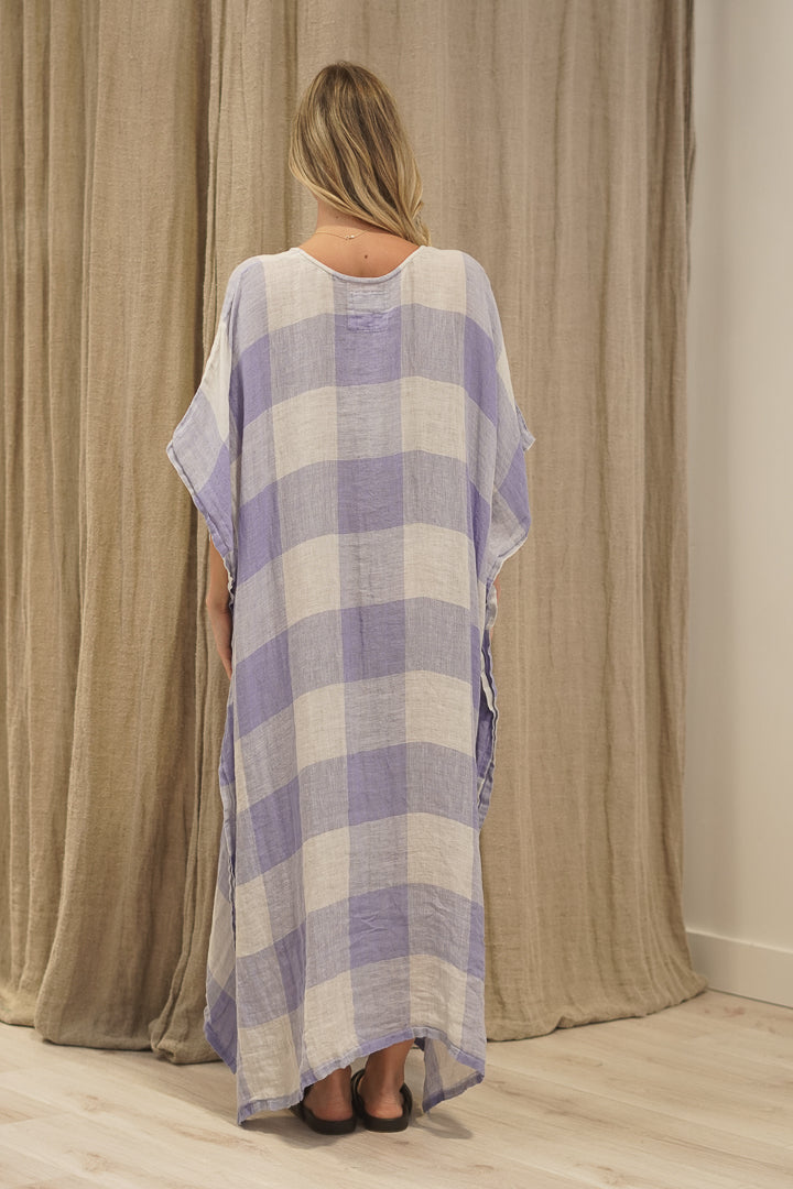 Erika Oversized Kaftan Heather Blue Check