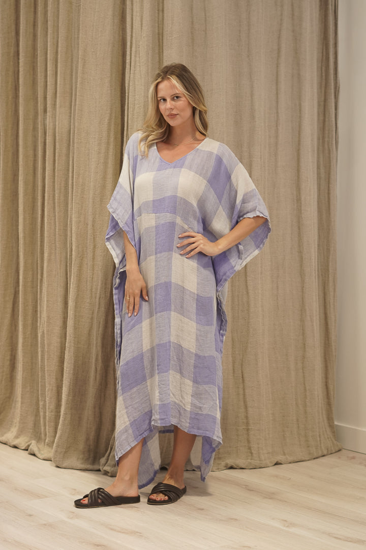 Erika Oversized Kaftan Heather Blue Check