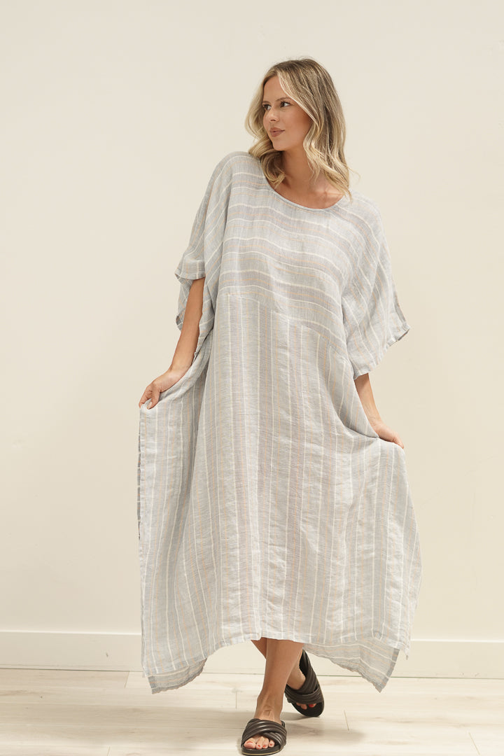 Erika Oversized Kaftan Lemon Sorbet Multi Stripes