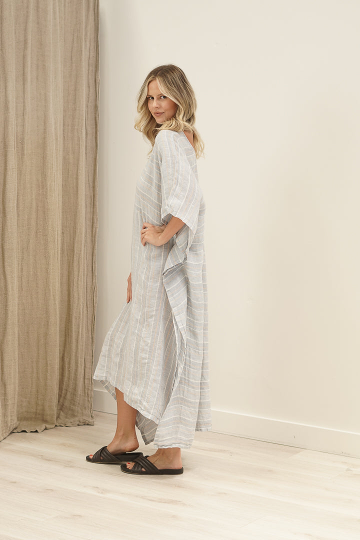 Erika Oversized Kaftan Lemon Sorbet Multi Stripes