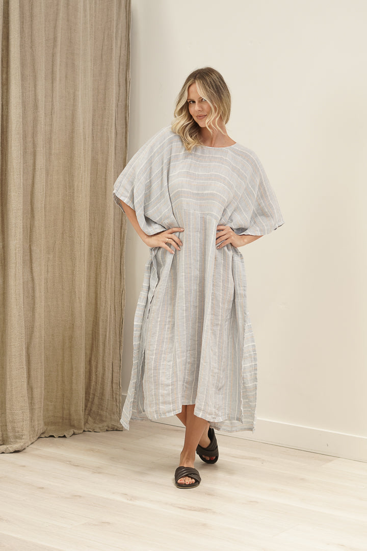 Erika Oversized Kaftan Lemon Sorbet Multi Stripes