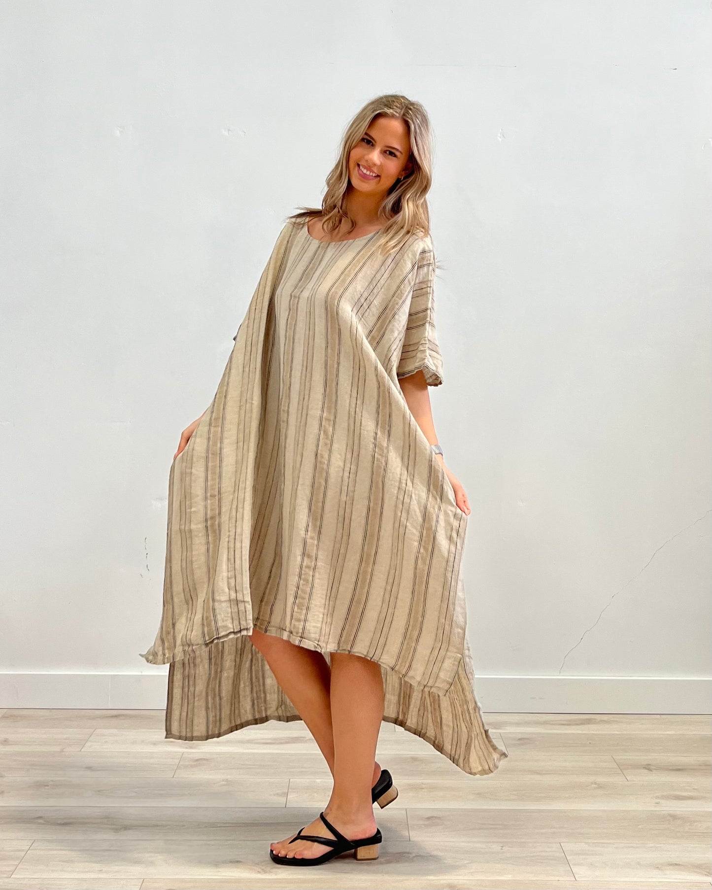 Erika Oversized Kaftan - Sepia Tint Stripe