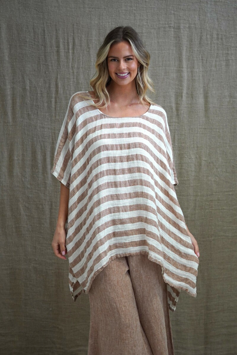 Luna Oversized Top Antique Rust With White Stripes