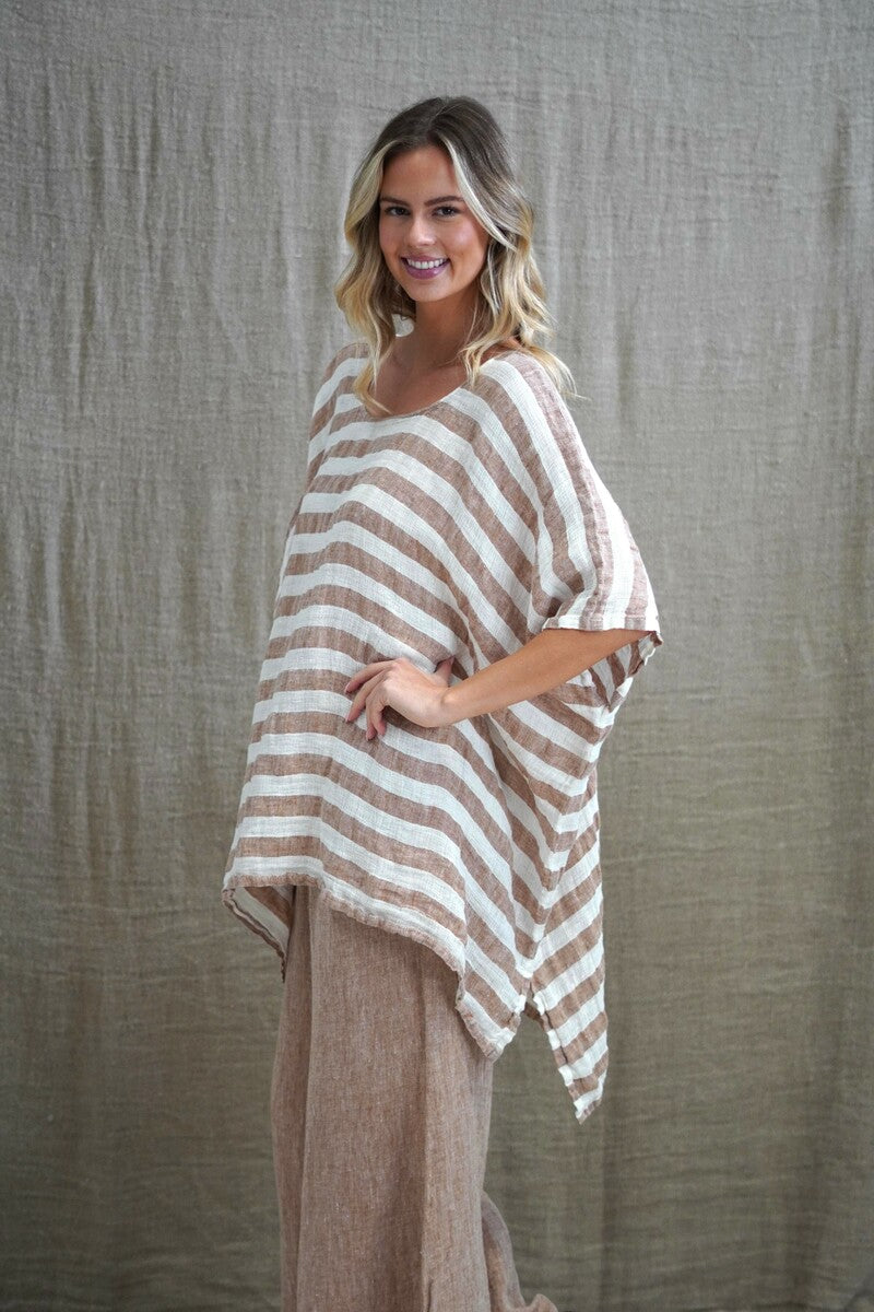 Luna Oversized Top Antique Rust With White Stripes