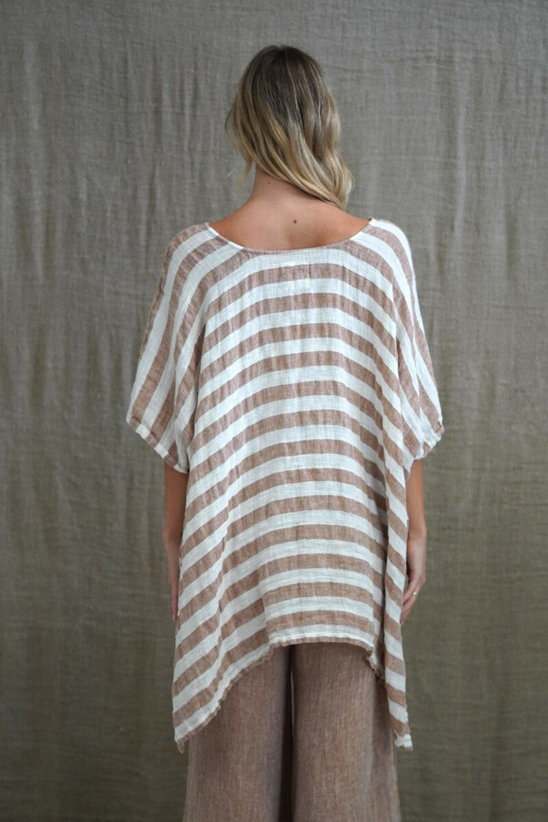 Luna Oversized Top Antique Rust With White Stripes