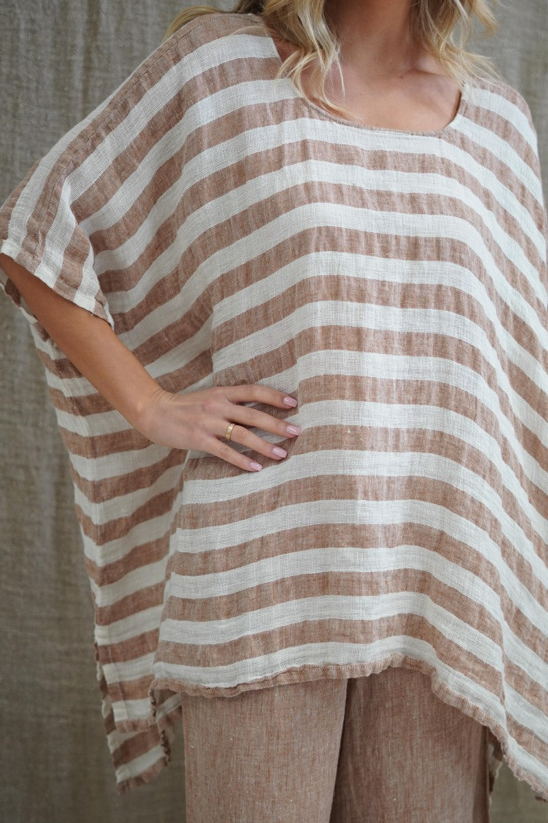 Luna Oversized Top Antique Rust With White Stripes