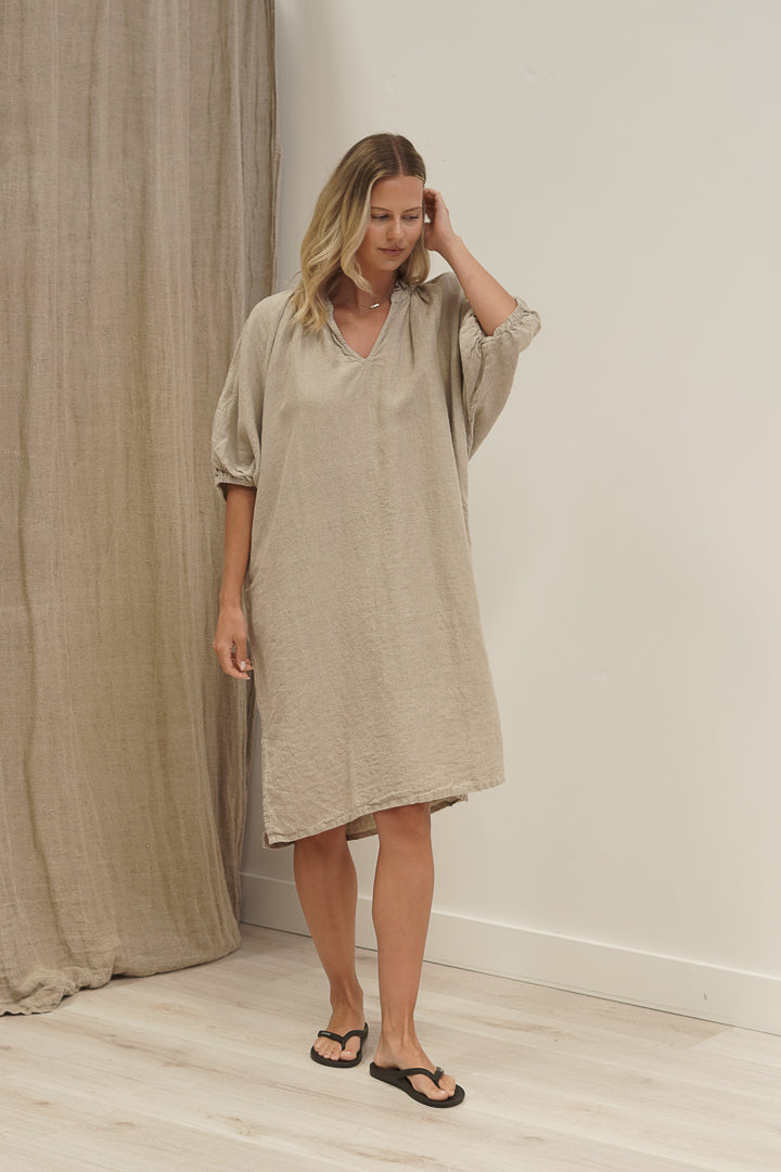 Orabella V-Neck Dress Natural (With Pockets)