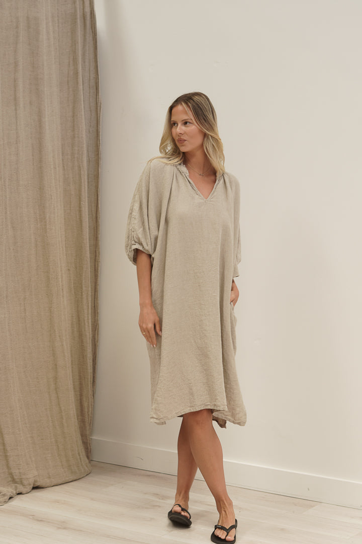 Orabella V-Neck Dress Natural (With Pockets)