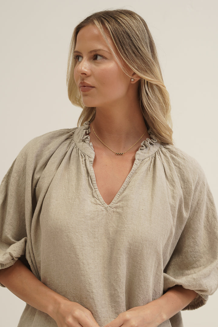 Orabella V-Neck Dress Natural (With Pockets)