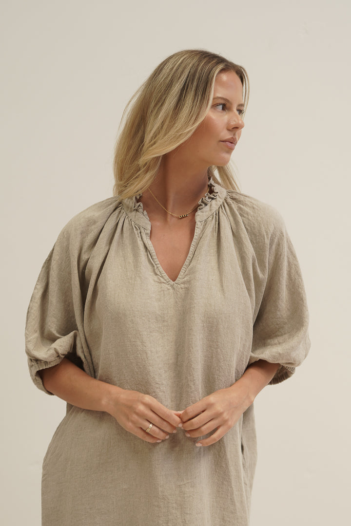 Orabella V-Neck Dress Natural (With Pockets)