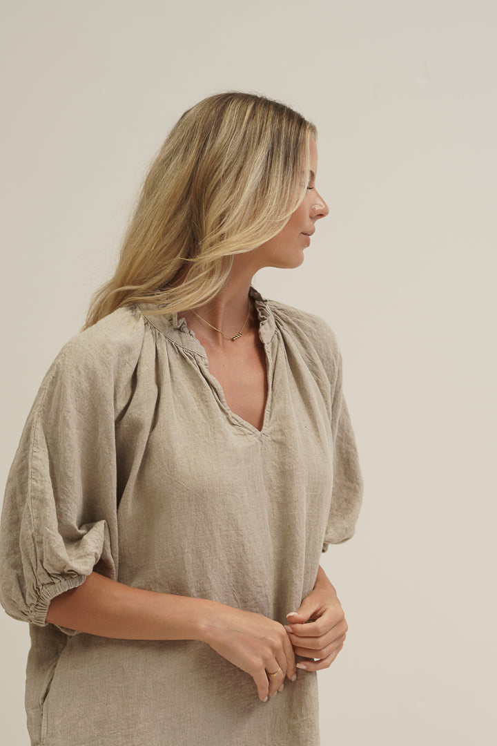 Orabella V-Neck Dress Natural (With Pockets)
