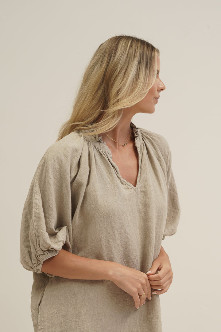 Orabella V-Neck Dress Natural (With Pockets)