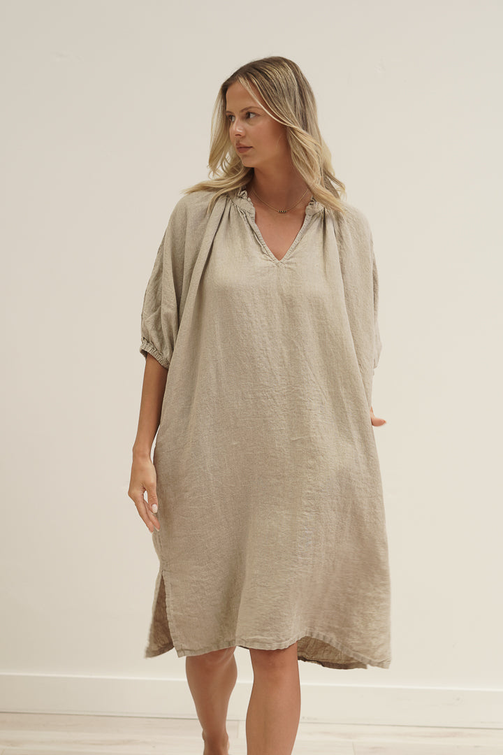 Orabella V-Neck Dress Natural (With Pockets)