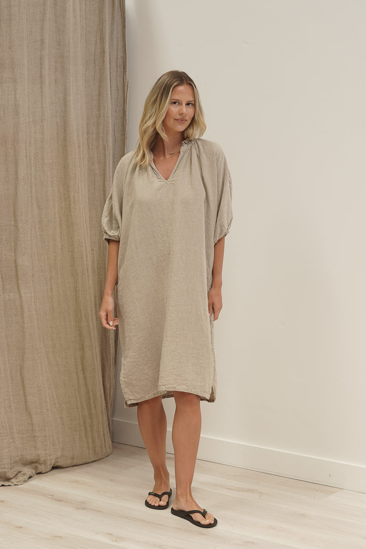 Orabella V-Neck Dress Natural (With Pockets)