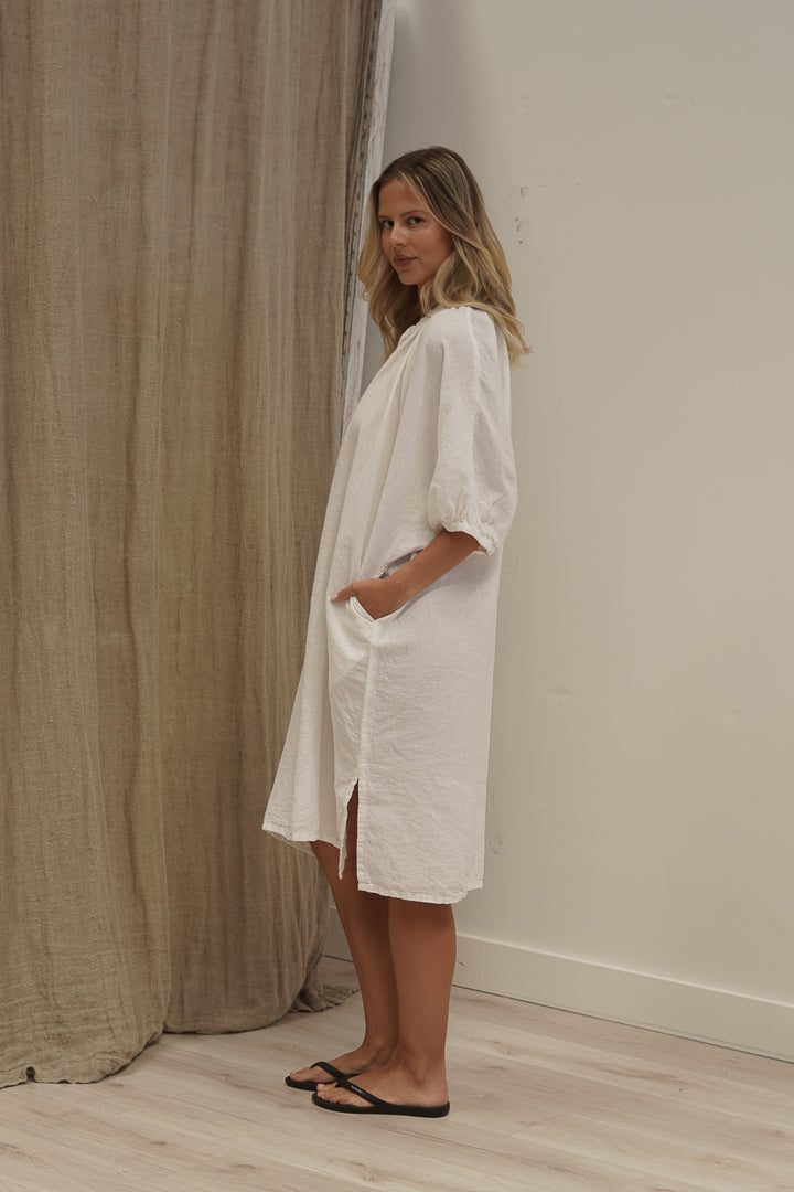 Orabella V-Neck Dress White (With Pockets!)