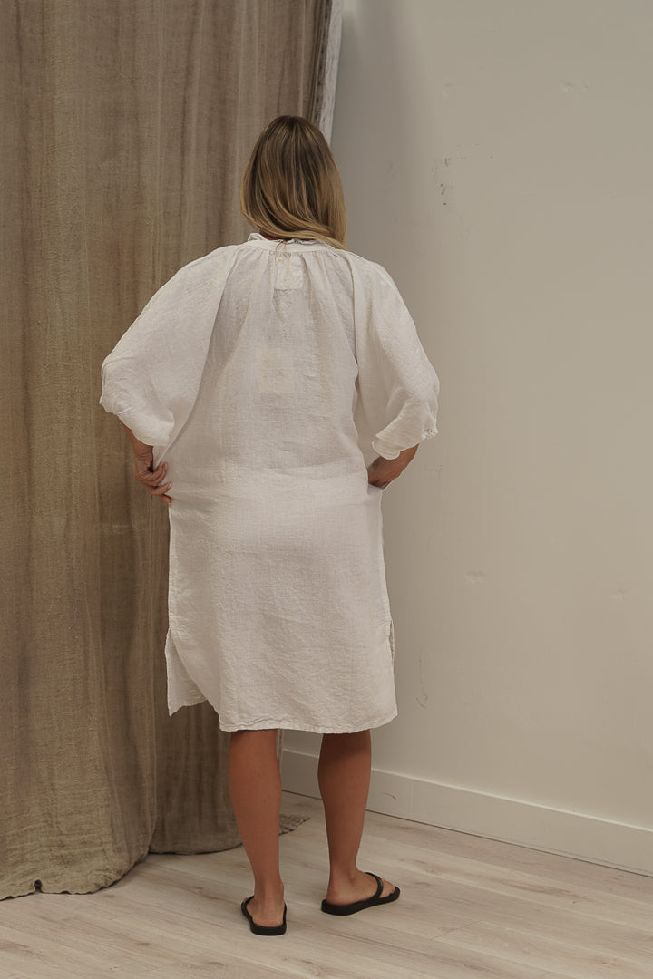Orabella V-Neck Dress White (With Pockets!)