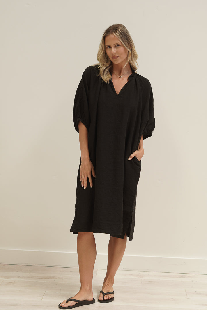Orabella V-Neck Dress Black (With Pockets!)