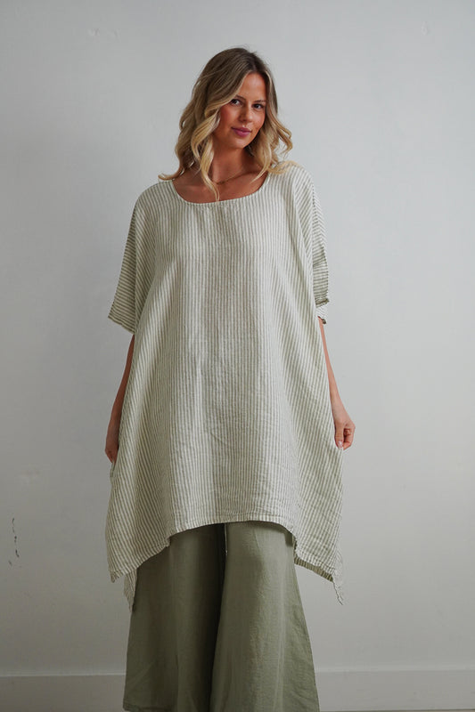 Maria Oversized Short Kaftan Desert Sage Stripe
