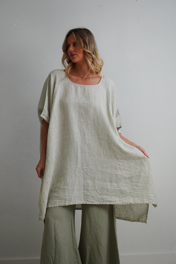 Maria Oversized Short Kaftan Desert Sage Stripe
