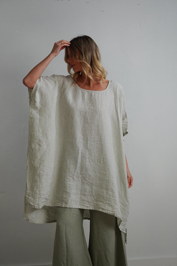 Maria Oversized Short Kaftan Desert Sage Stripe