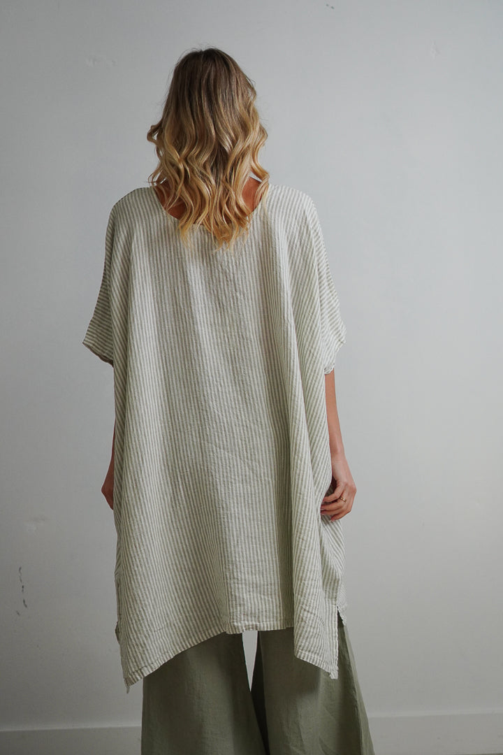 Maria Oversized Short Kaftan Desert Sage Stripe