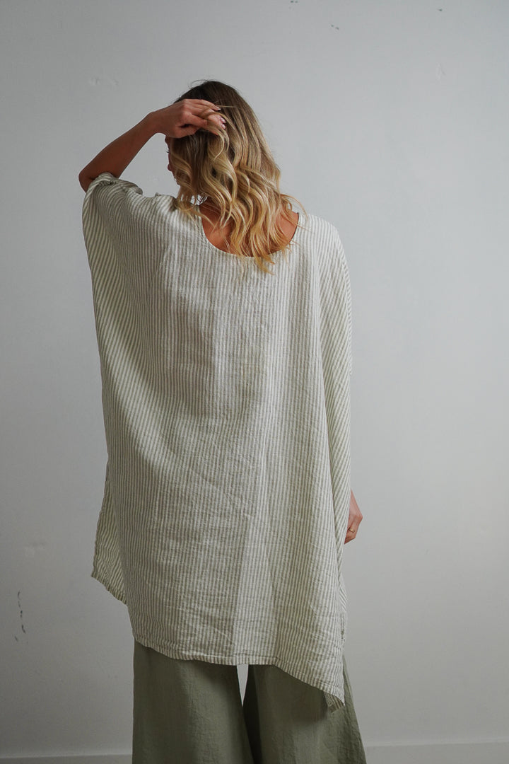 Maria Oversized Short Kaftan Desert Sage Stripe
