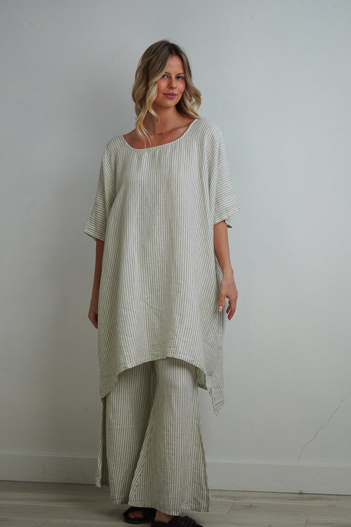 Maria Oversized Short Kaftan Desert Sage Stripe
