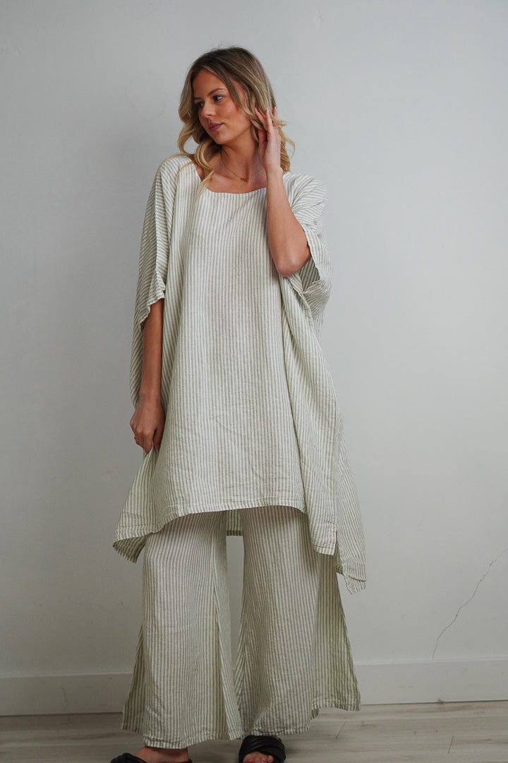 Maria Oversized Short Kaftan Desert Sage Stripe