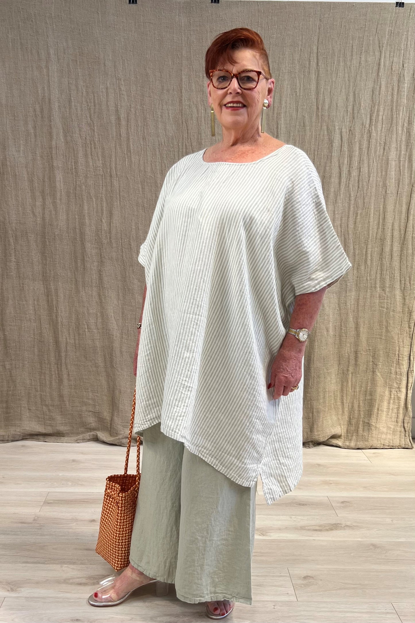 Maria Oversized Short Kaftan Desert Sage Stripe