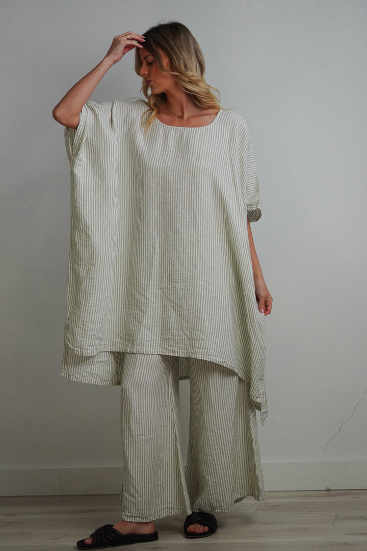 Maria Oversized Short Kaftan Desert Sage Stripe