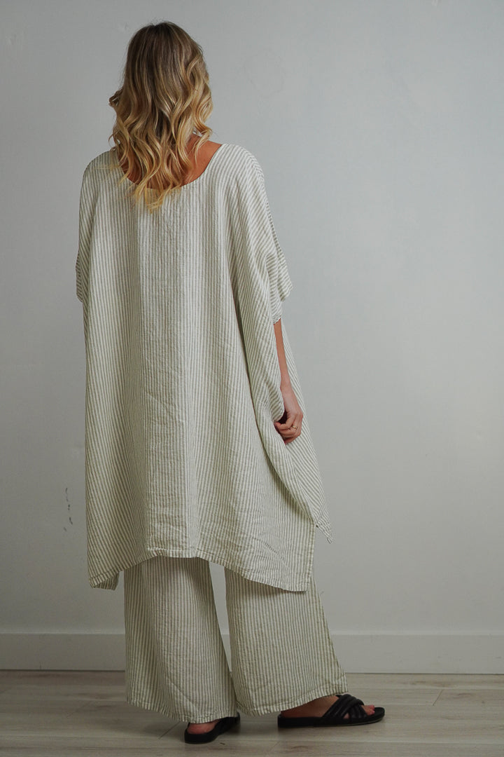 Maria Oversized Short Kaftan Desert Sage Stripe