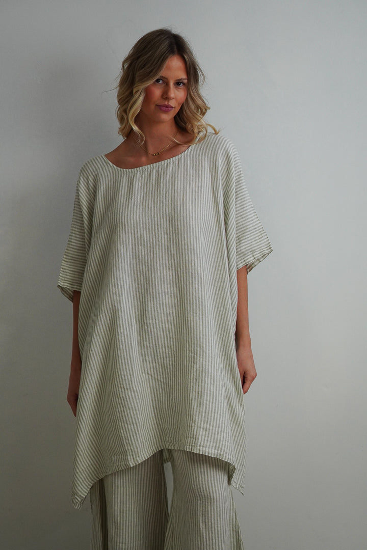 Maria Oversized Short Kaftan Desert Sage Stripe