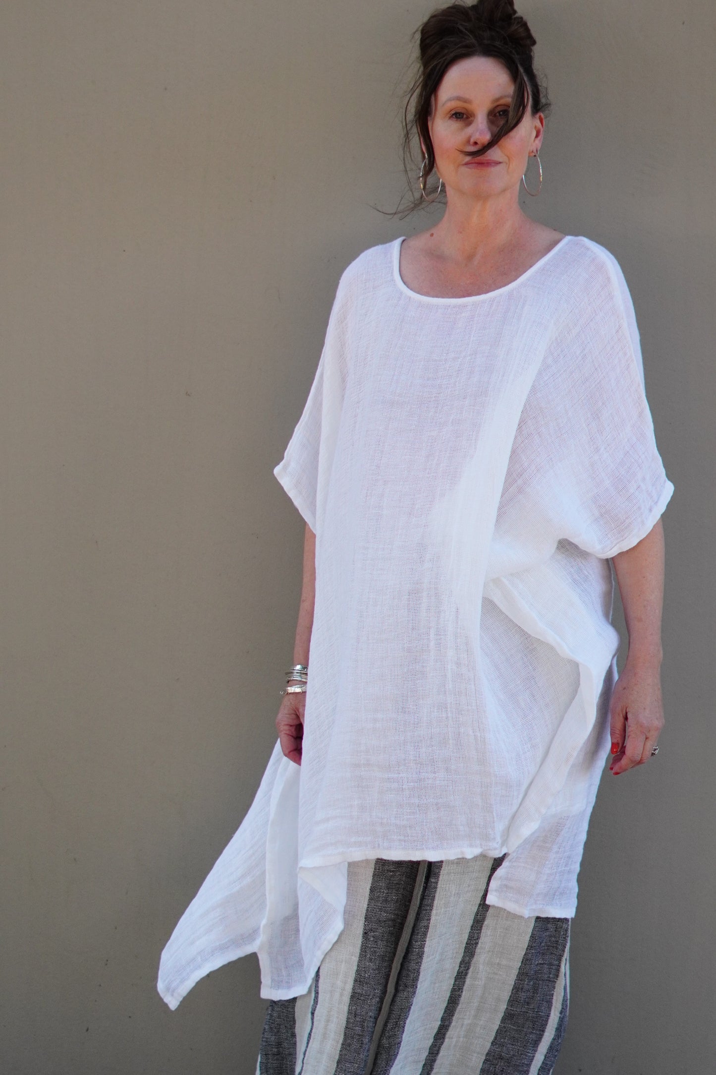 Maria Mesh Oversized Short Kaftan White