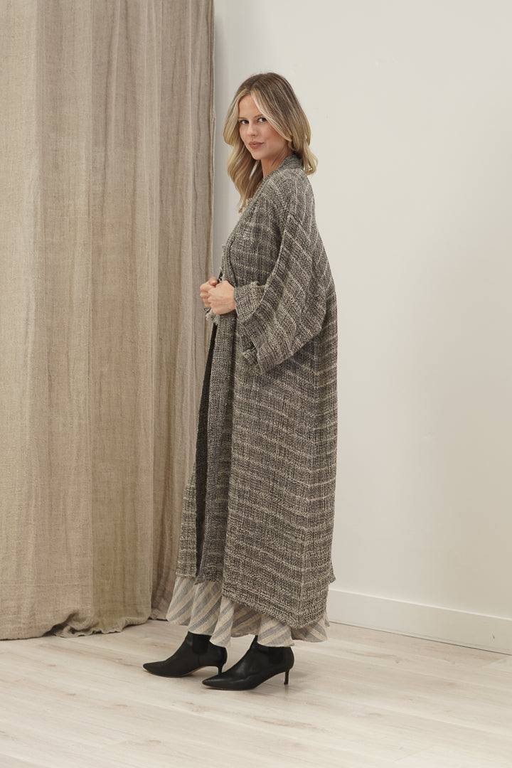 Pippa Duster Coat Black & Natural Spaced
