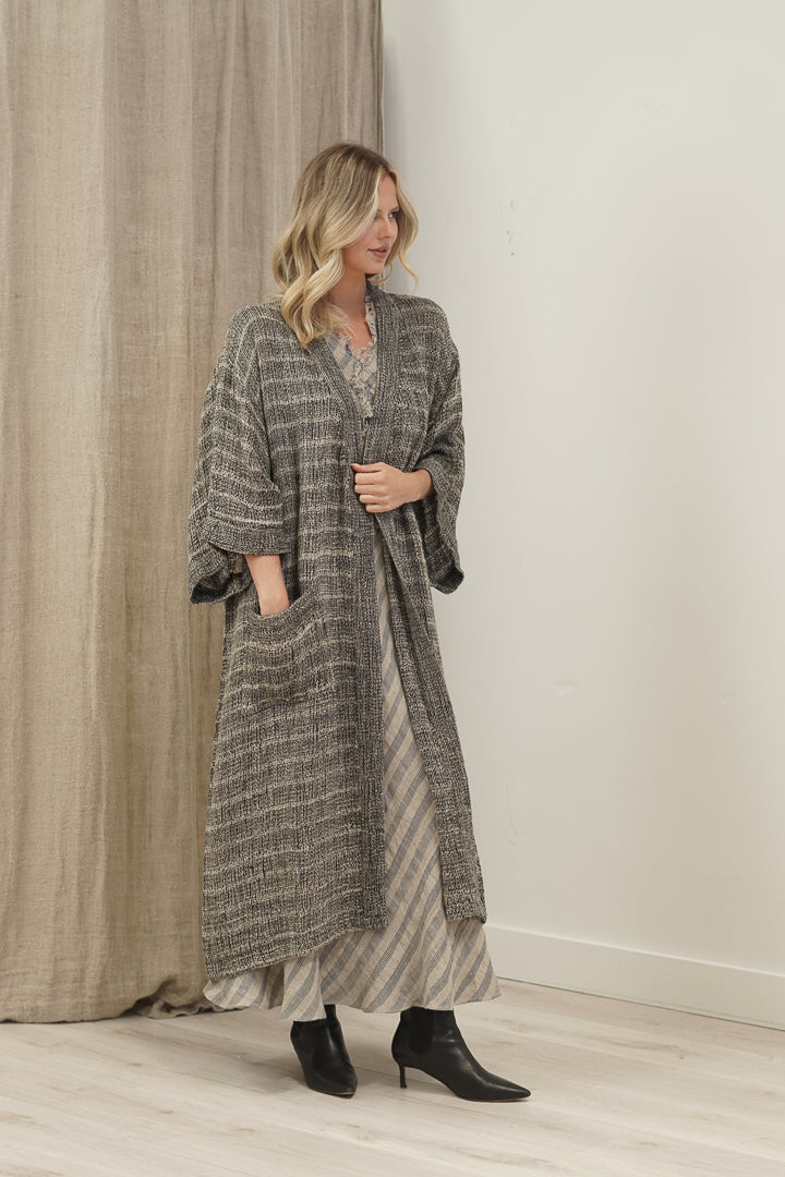 Pippa Duster Coat Black & Natural Spaced