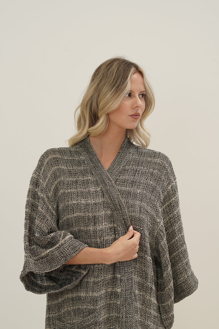 Pippa Duster Coat Black & Natural Spaced