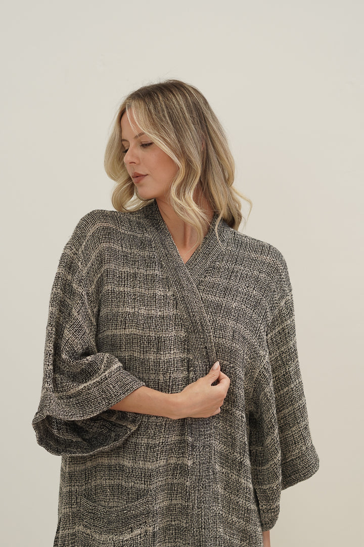 Pippa Duster Coat Black & Natural Spaced