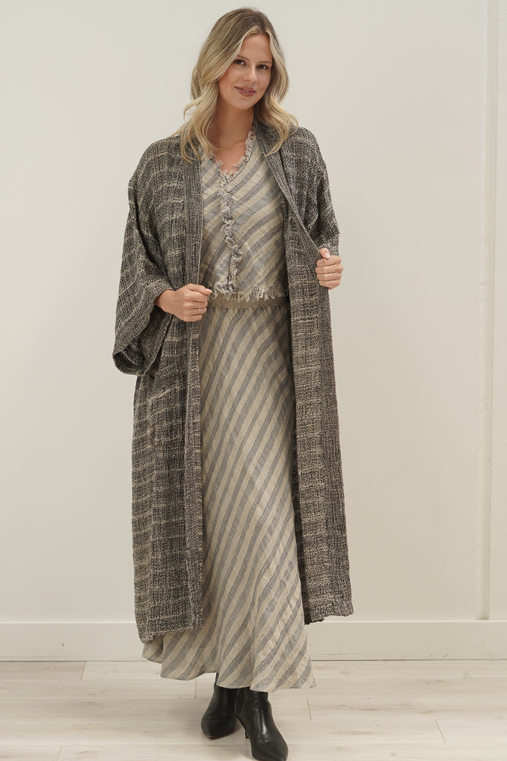Pippa Duster Coat Black & Natural Spaced