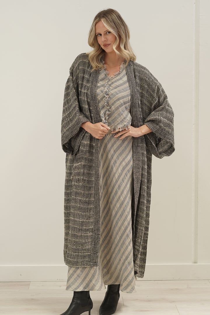 Pippa Duster Coat Black & Natural Spaced