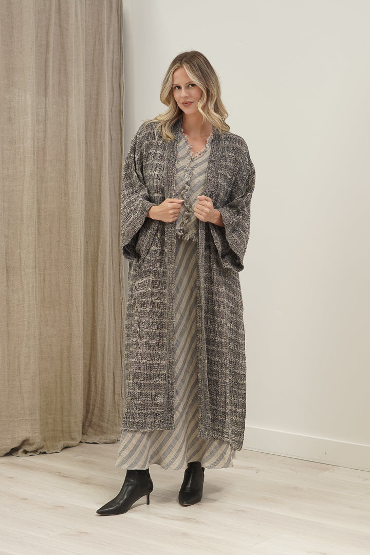 Pippa Duster Coat Black & Natural Spaced