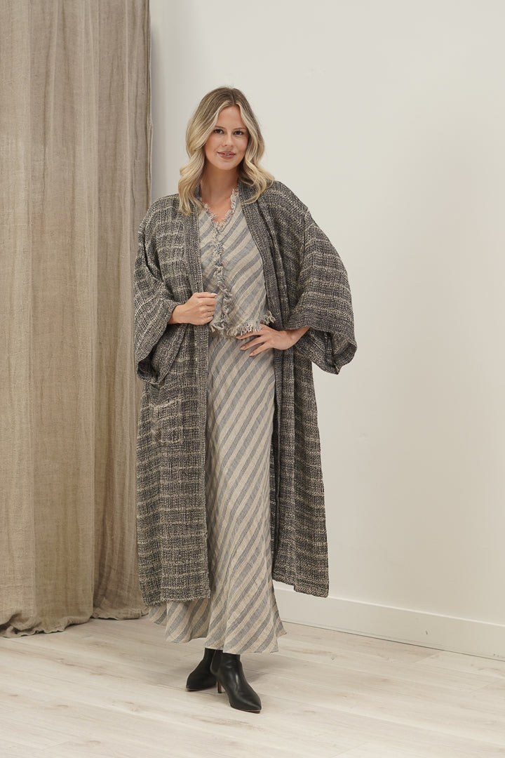 Pippa Duster Coat Black & Natural Spaced