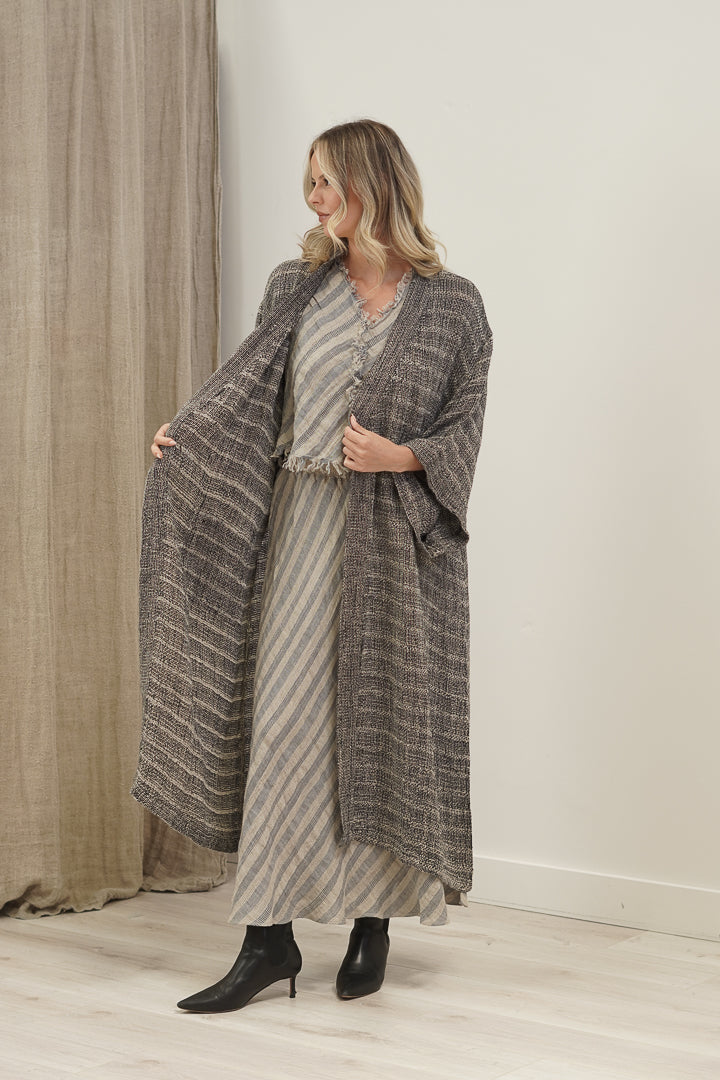 Pippa Duster Coat Black & Natural Spaced