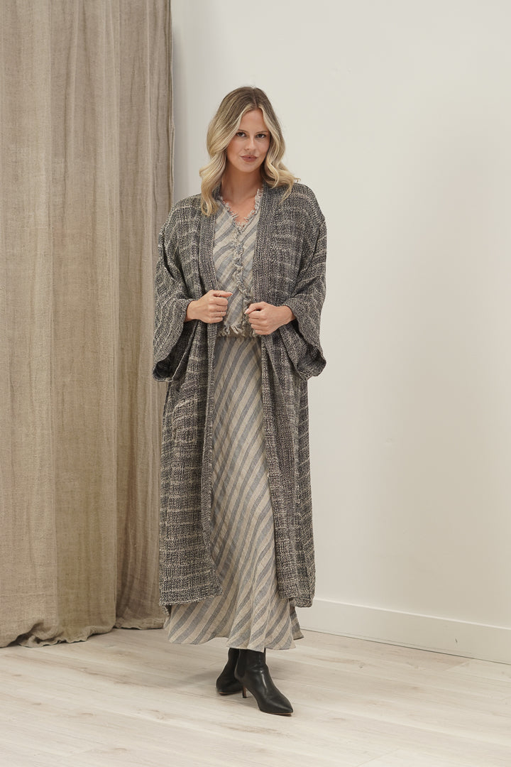 Pippa Duster Coat Black & Natural Spaced