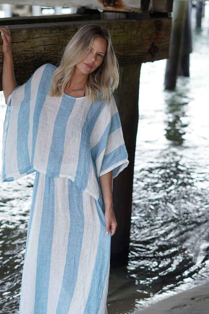 Carol Poncho Top Coastal Sky Stripes