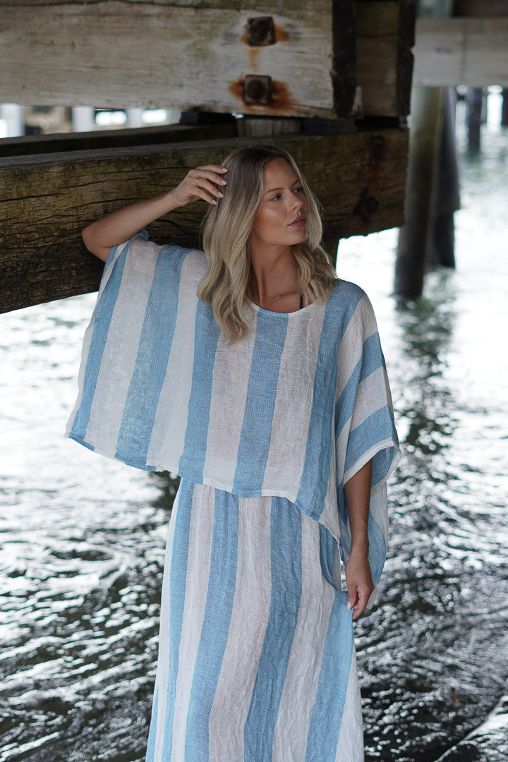 Carol Poncho Top Coastal Sky Stripes