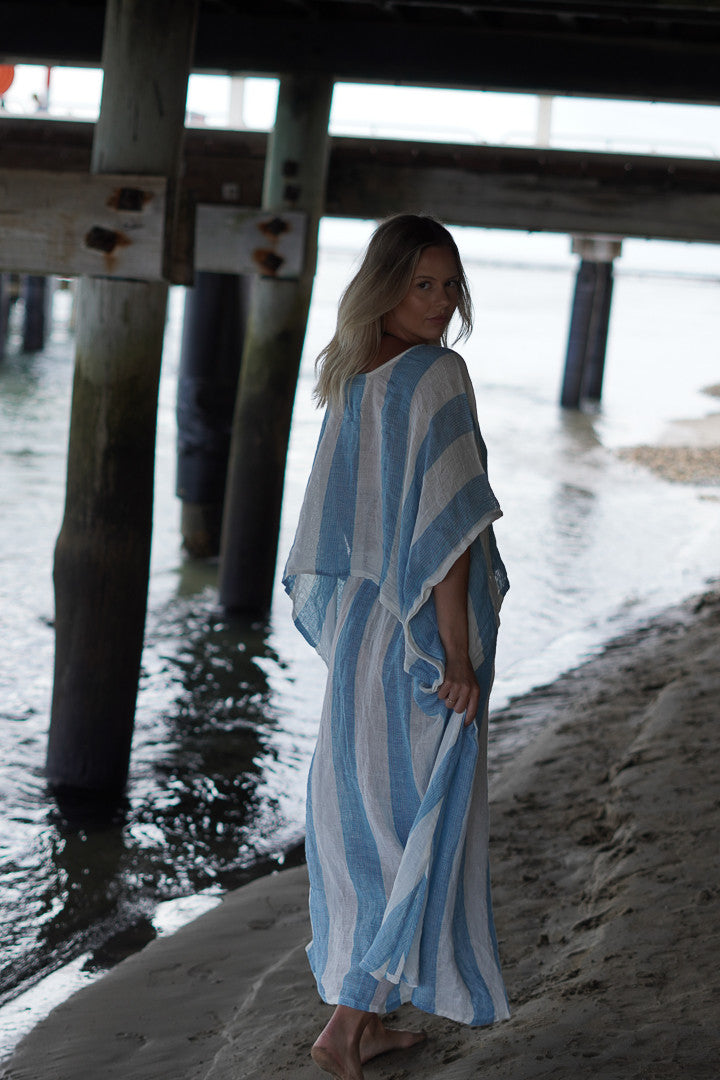 Carol Poncho Top Coastal Sky Stripes