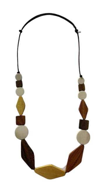 Multi-Shaped Wooden Bead Necklace N6-5931W